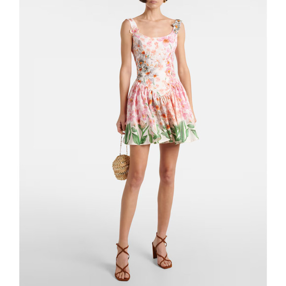 Agua by Agua Bendita Pluma Jardinera linen minidress Medium - Picture 2 of 8